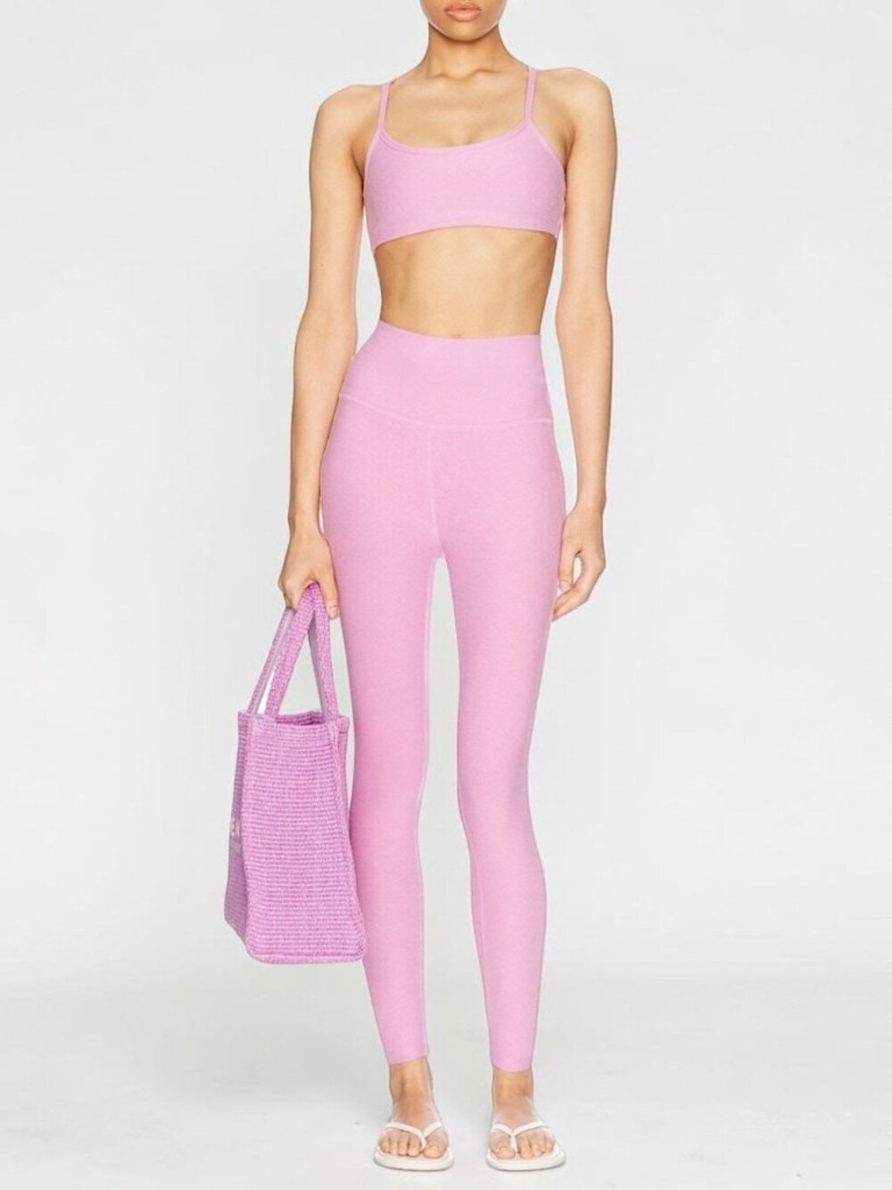 Beyond Yoga set slim racer bra & high rise ankle leggings in Pink Haze S/M New